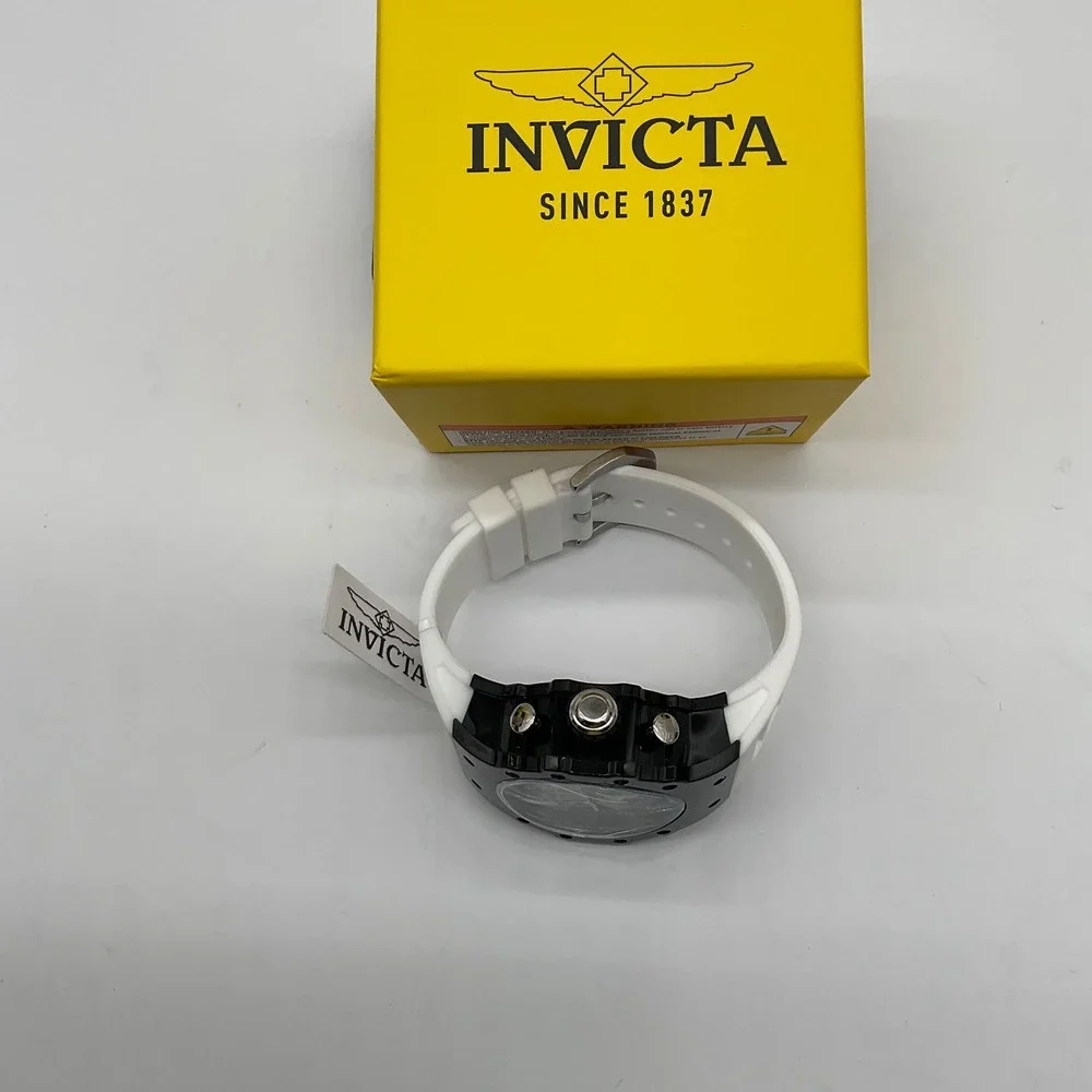 Invicta Racing Vaulthan Mens Watch 44mm Black Case White Silicone Strap New